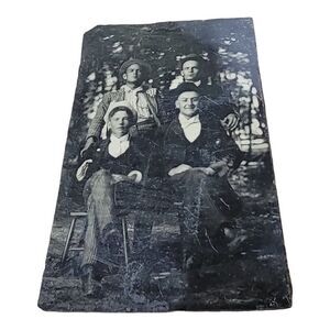 Sixth Plate Tintype, Daguerreotype of Group Boys Wearing Hat  Smoking Cigarette